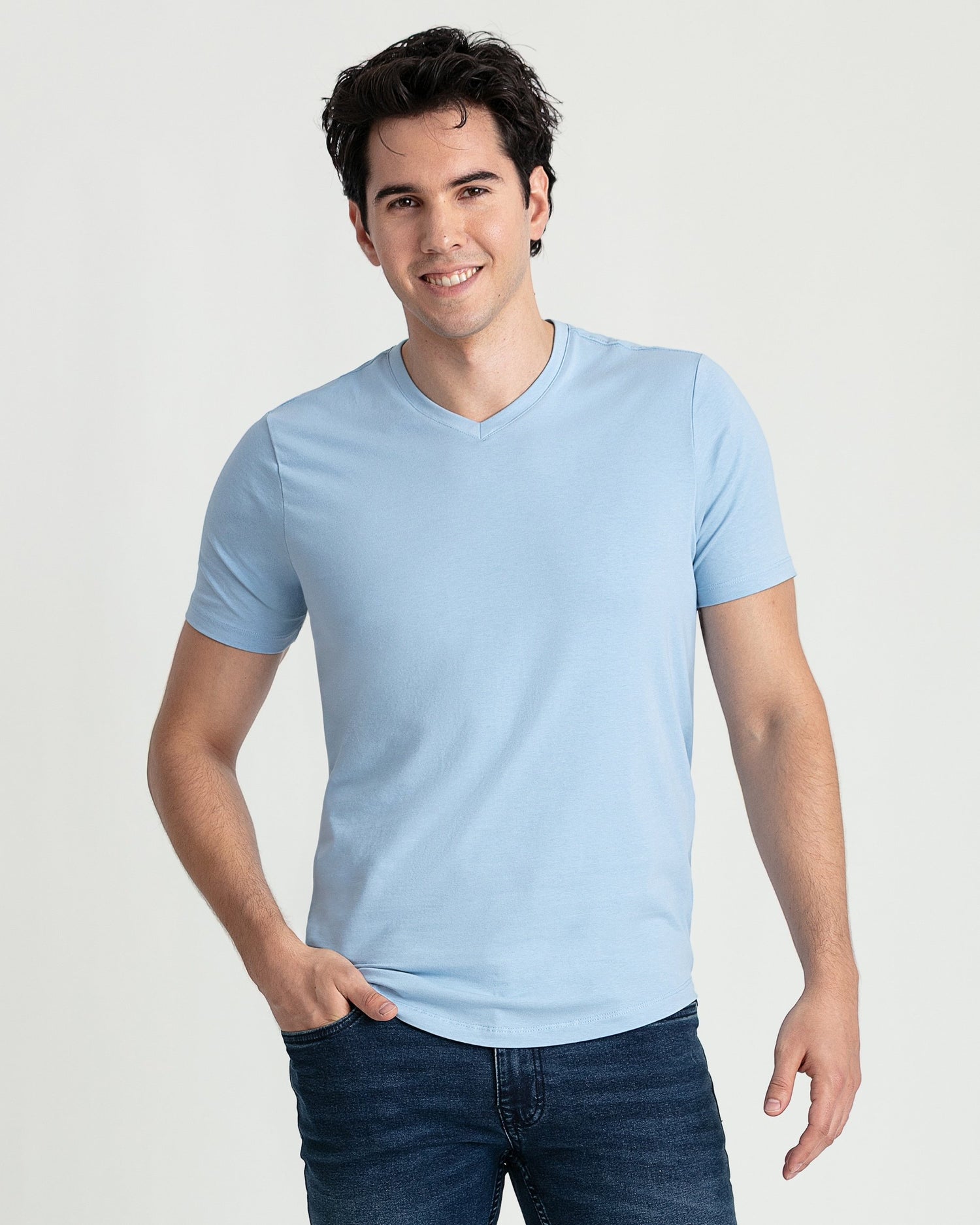 Organic V-Neck T-Shirt / Light Blue