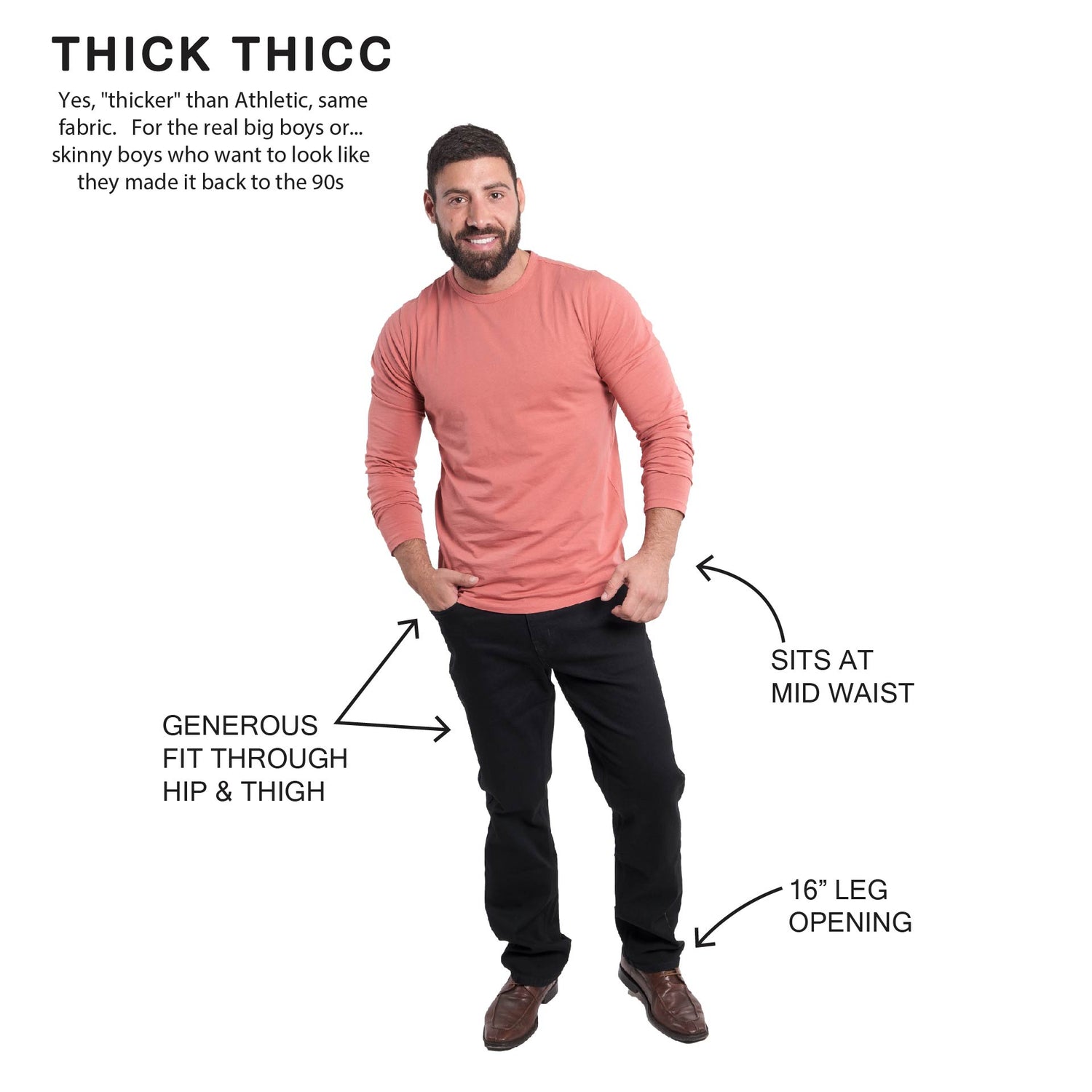 Thick Thicc Thicker fit sizing information