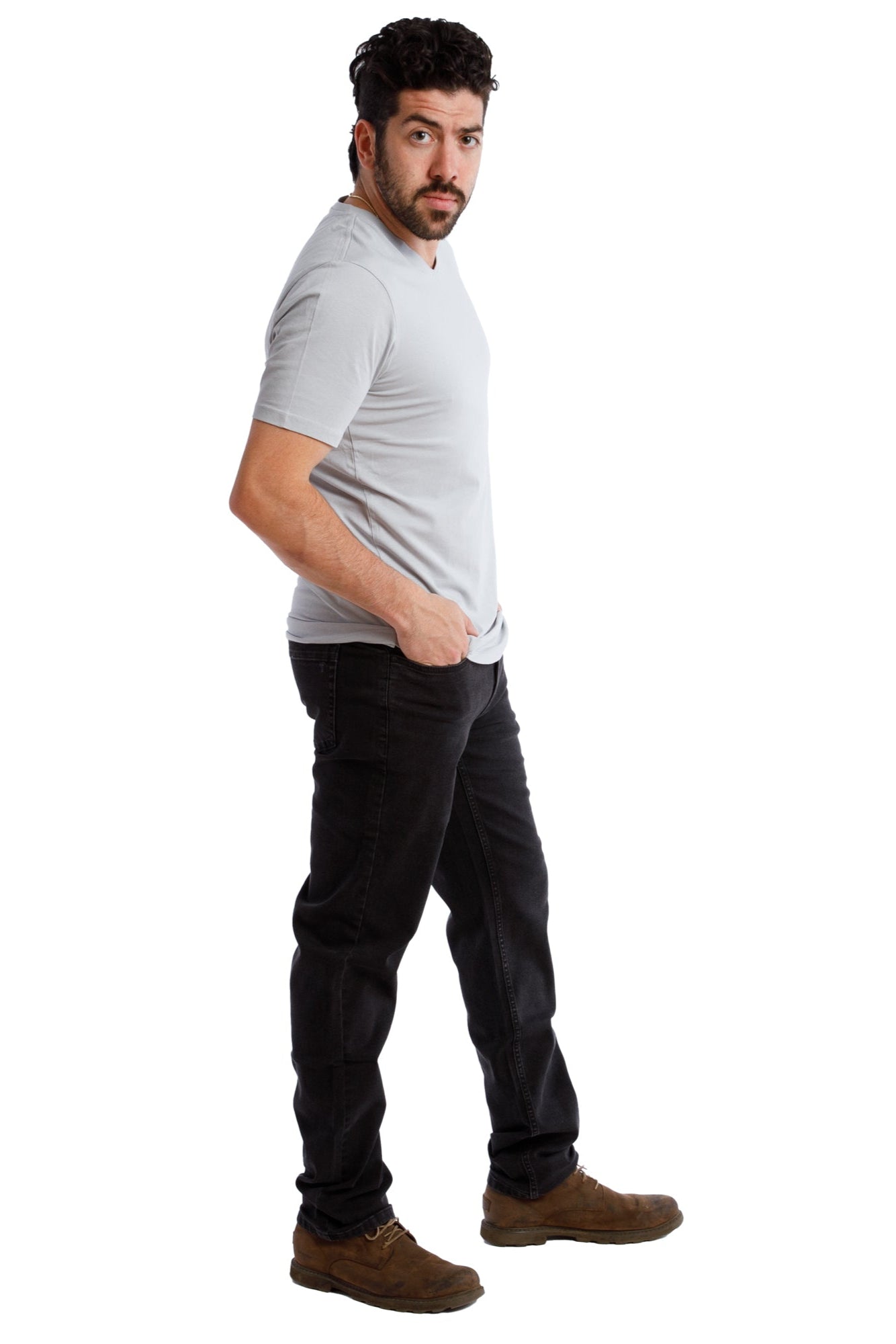 Organic V-Neck T-Shirt / Light Grey