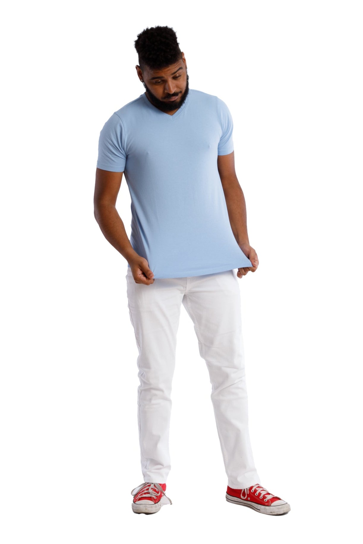 Organic V-Neck T-Shirt / Light Blue