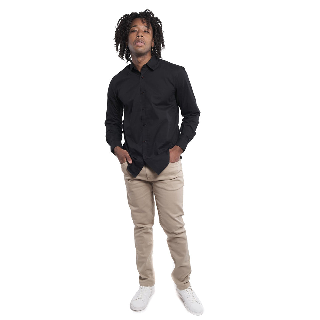 khaki pants and black dress shirt Discover Versatile Comfort: Khaki Polo for Men main image 0