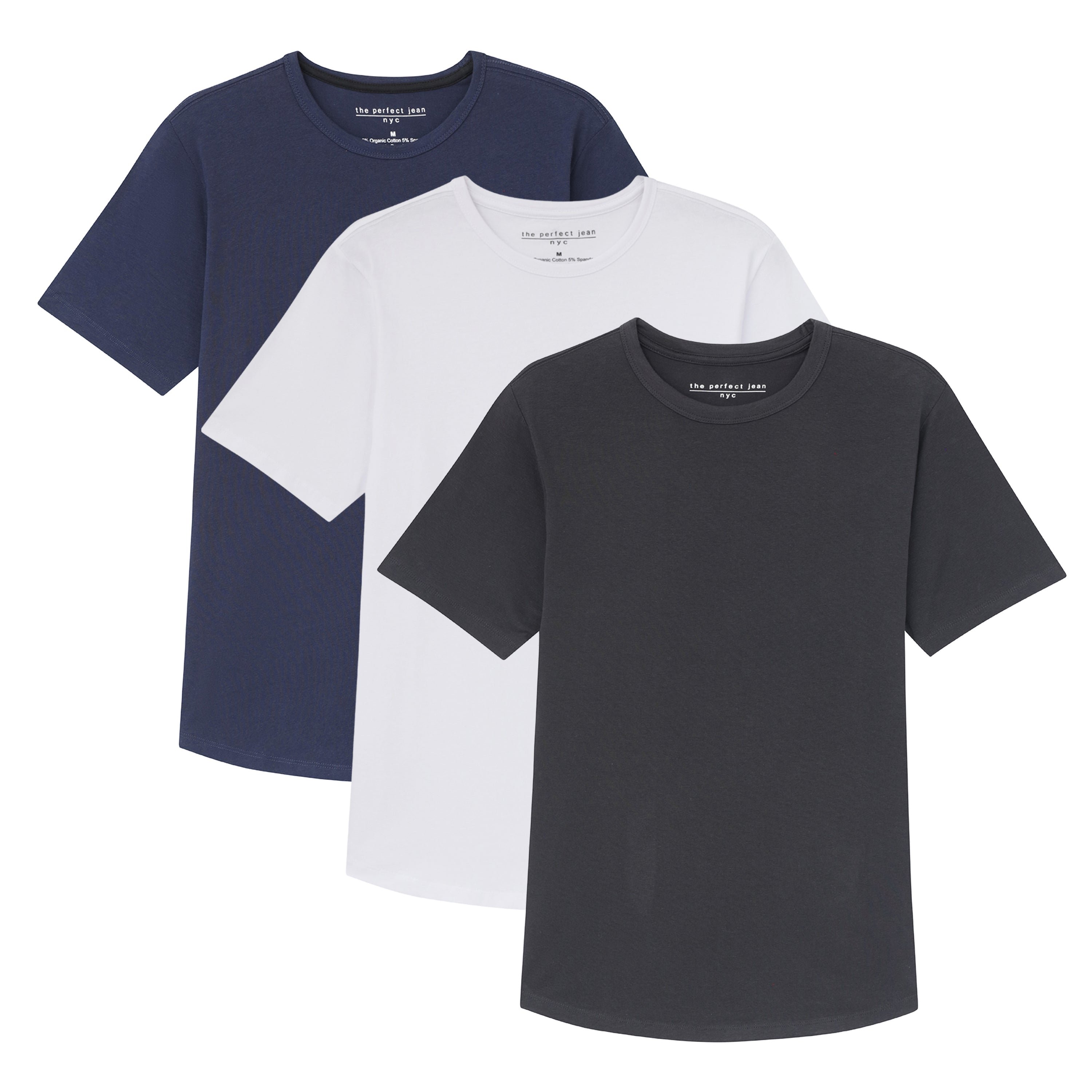 Organic Crew Neck T-Shirt 3 Pack / The "Basic" Basic - Blue, White, Black / L