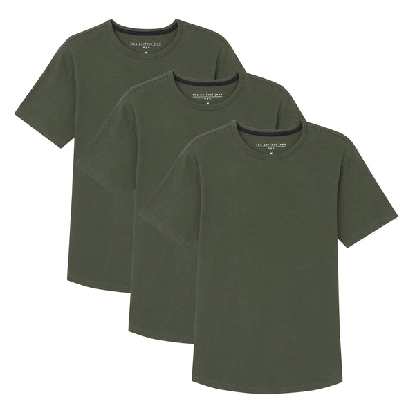 Organic Crew Neck T-Shirt 3 Pack / Olive | The Perfect Jean