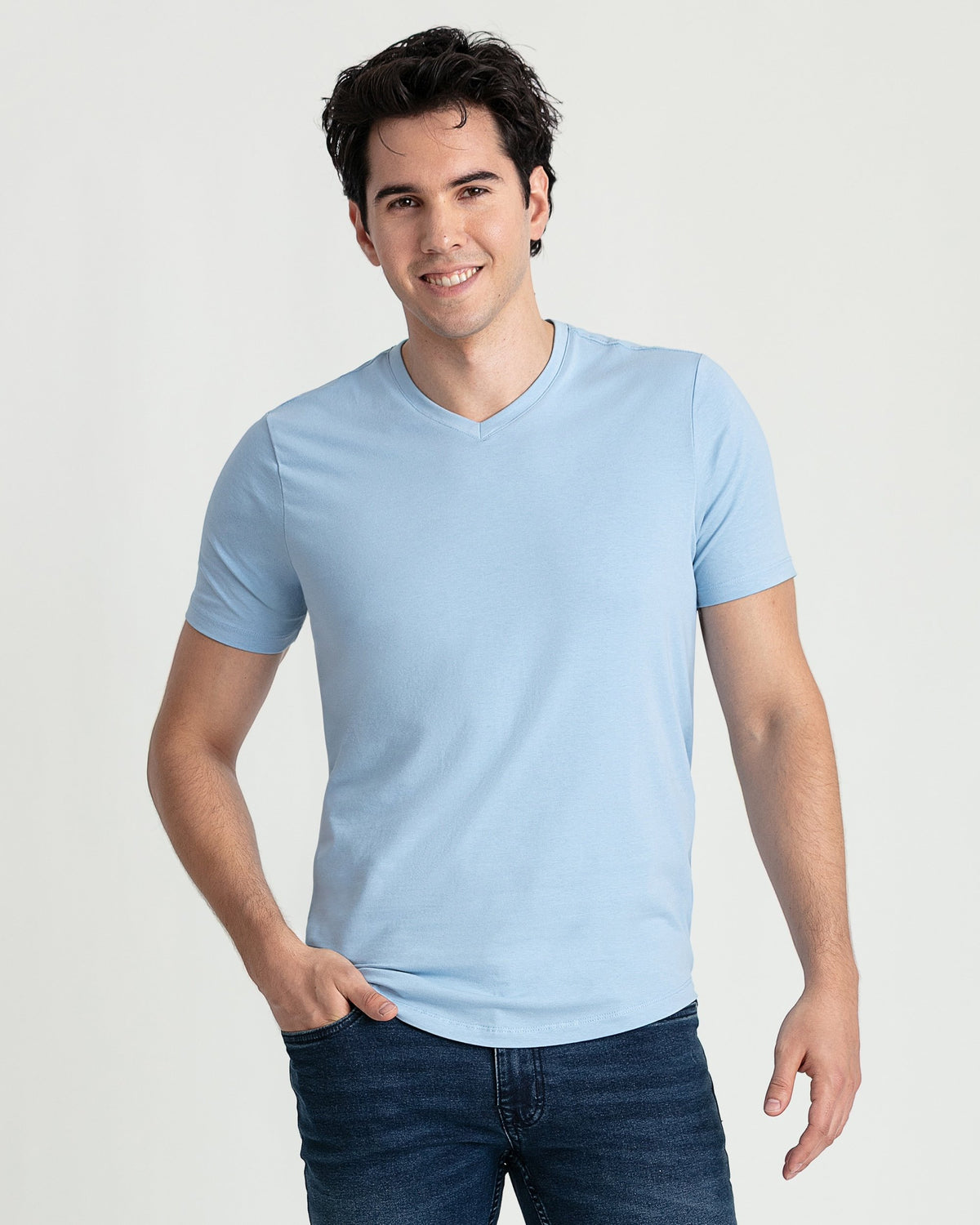 Organic V-Neck T-Shirt / Light Blue