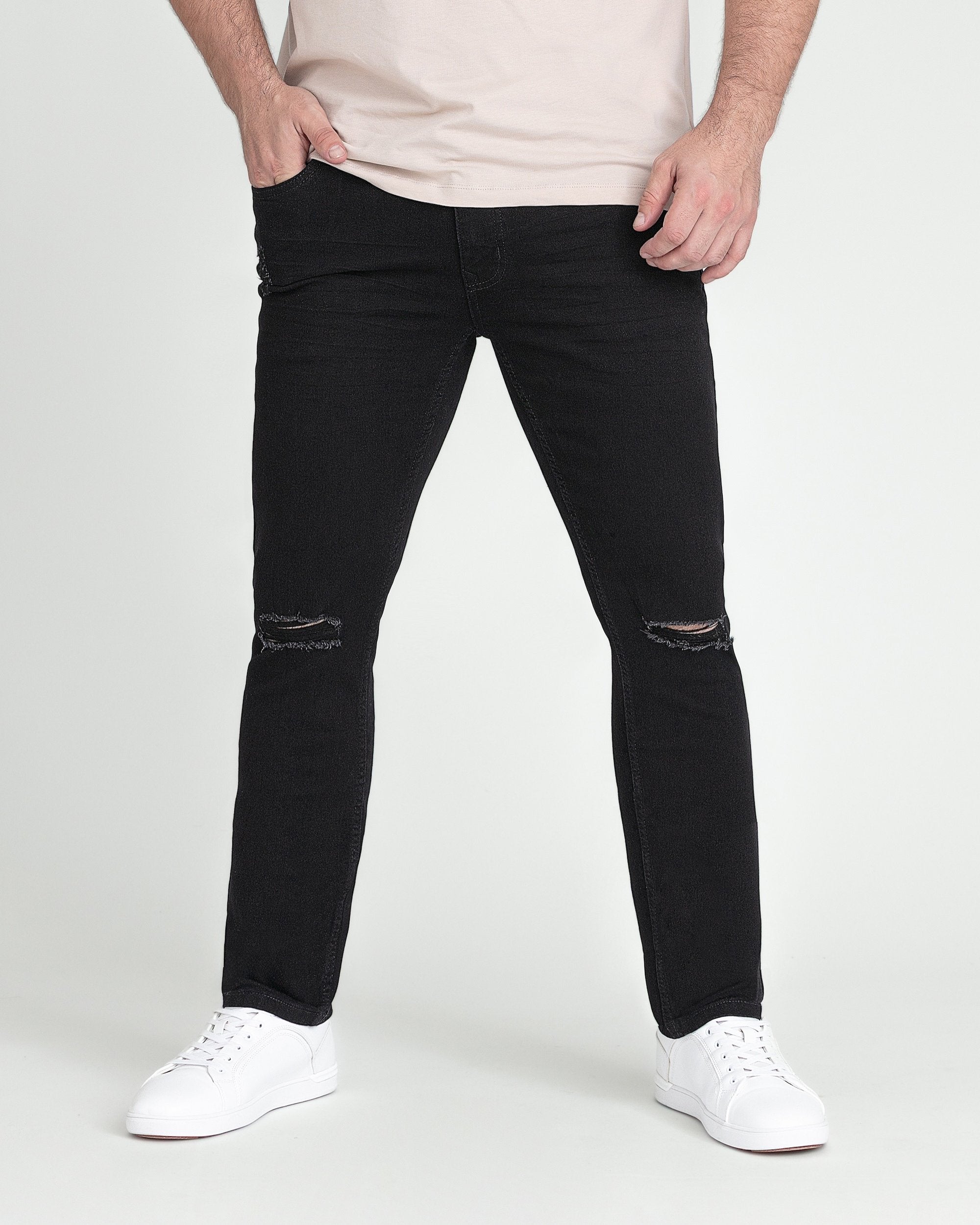 Denim Jeans Black Damage Pant 2Y Men Slim Fit Scratched Ripped