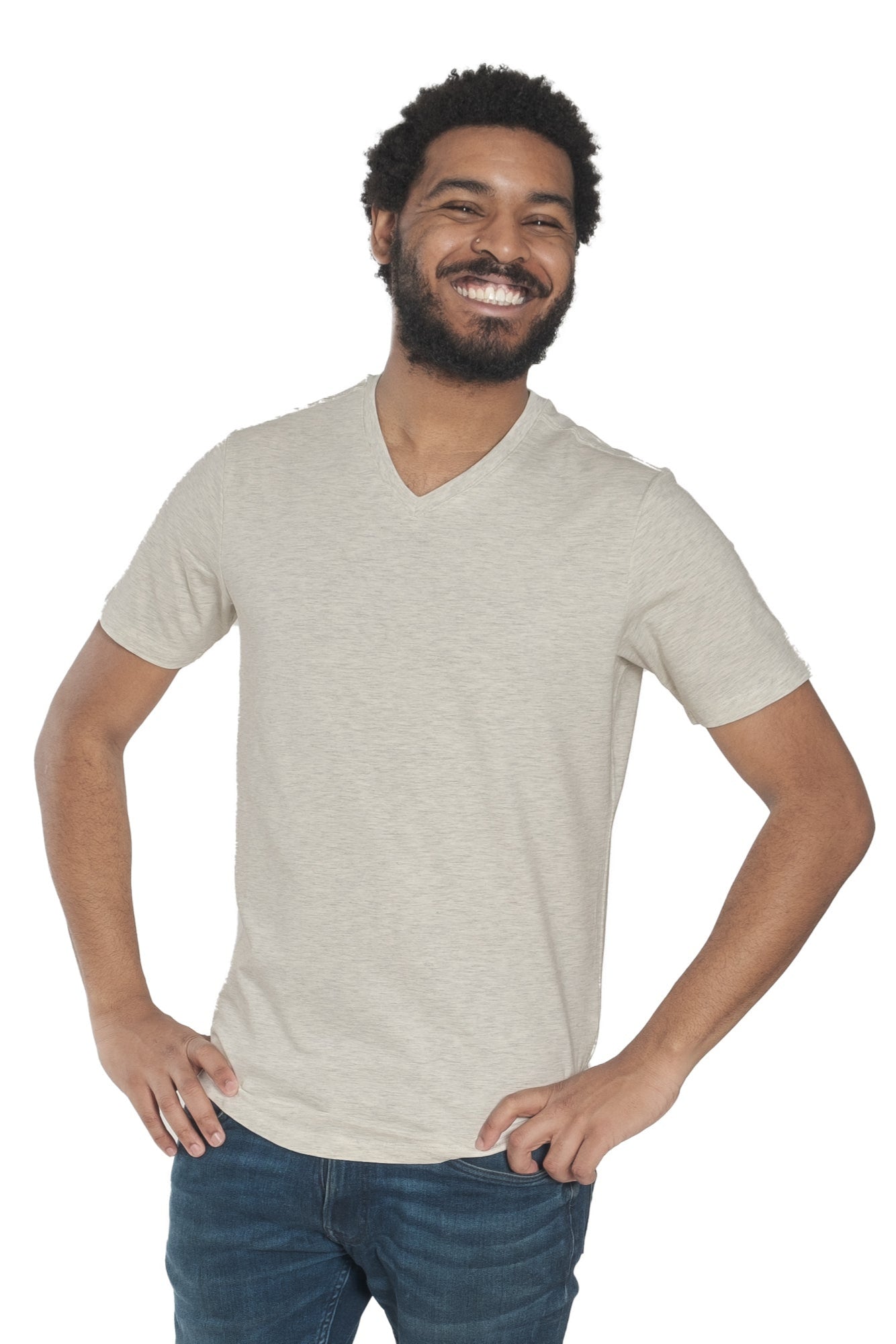 Organic V-Neck T-Shirt / Oatmeal Heather | The Perfect Jean