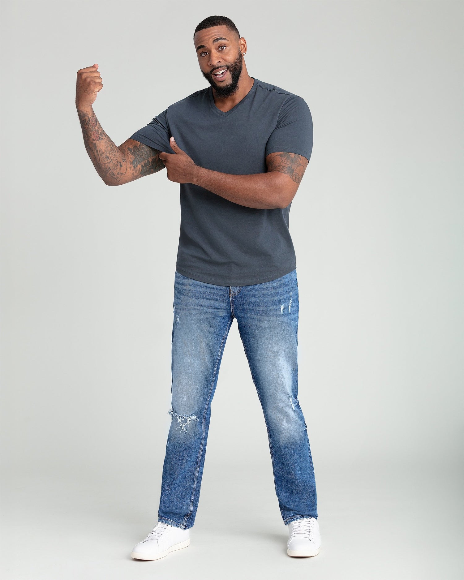 Organic V-Neck T-Shirt 3 Pack / Steel