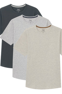 Organic Crew Neck T-Shirt 3 Pack / Smokey - Steel Grey / Heather Grey / Oatmeal Heather / L