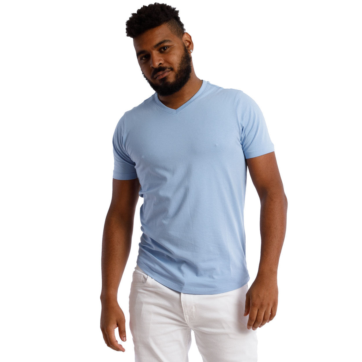 Organic V-Neck T-Shirt / Light Blue