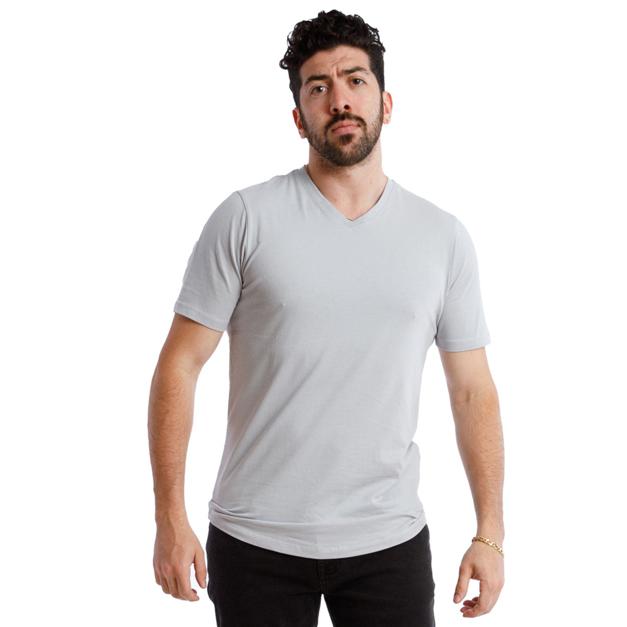 Organic V-Neck T-Shirt / Light Grey