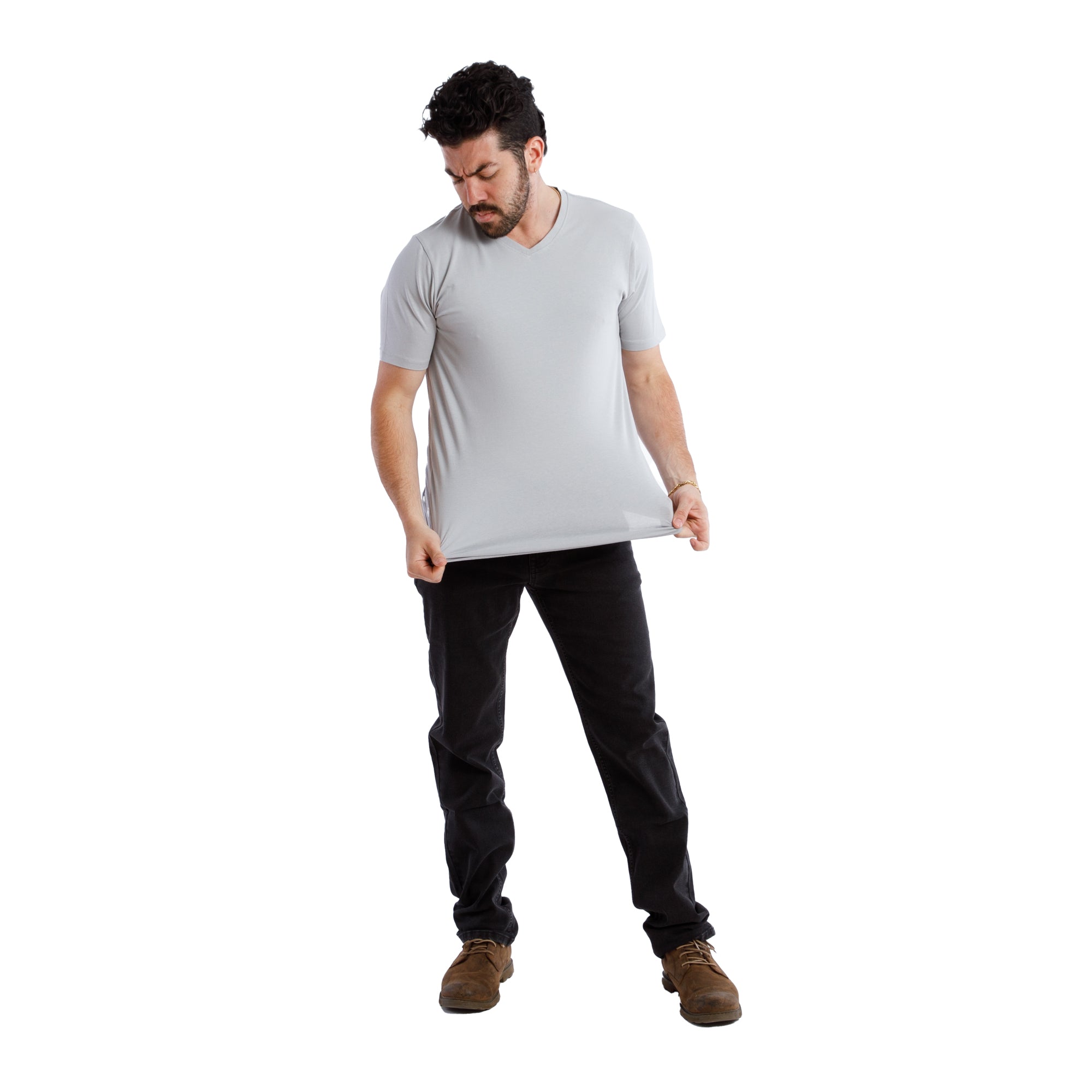 Organic V-Neck T-Shirt / Light Grey